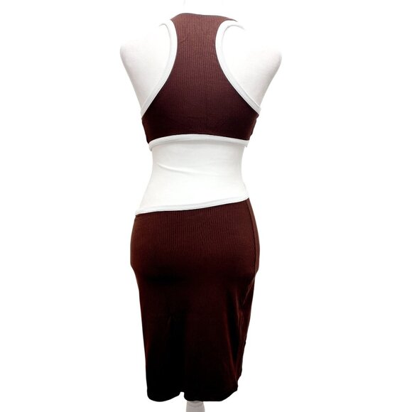 Womens Dresses Summer Mid Sleeveless Open Back Hollow Pullover Brown Size S - Picture 9 of 12